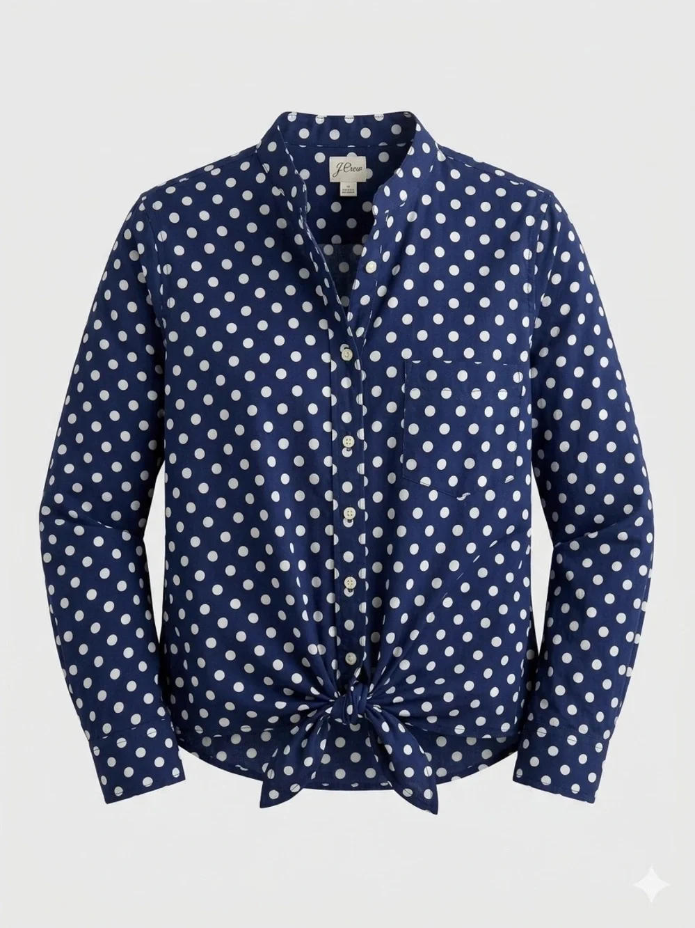 J. Crew Navy Polka Dot Button-Front Tie-Hem Shirt - Picture 4 of 9